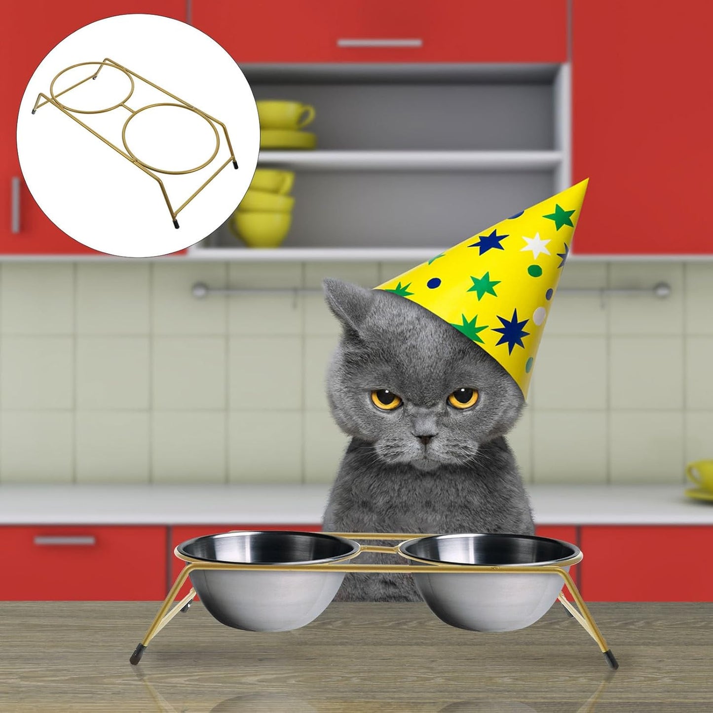 Milisten Elevated Cat Bowl Stand with Dual Non-Slip Iron Rack, Raised Kitten Feeding Station for Spine Protection, Pet Feeder Bracket Suitable for Indoor Cats