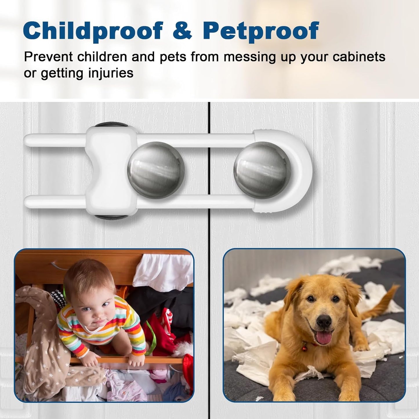 Cabinet Locks for Babies,Child Proof Cabinet Locks,4 Pack U-Shaped Baby Proofing Cabinets,Child Locks for Cabinets and Drawers,Child Safety Cabinet Locks with Adjustable(White)
