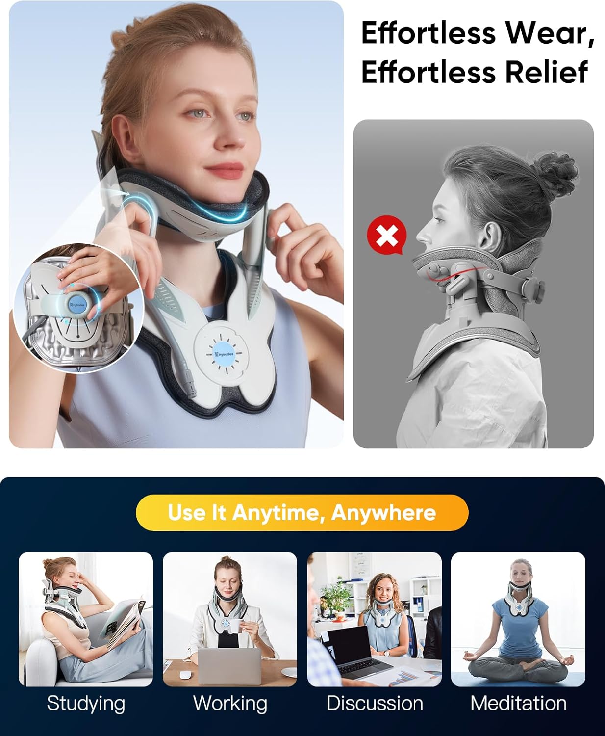 Cervical Traction Device with Air Collar: Inflatable Neck Stretcher for Pain Relief, Posture Correction, Spine Alignment, Reduce Disc Pressure - Targeted Traction for Daily Use