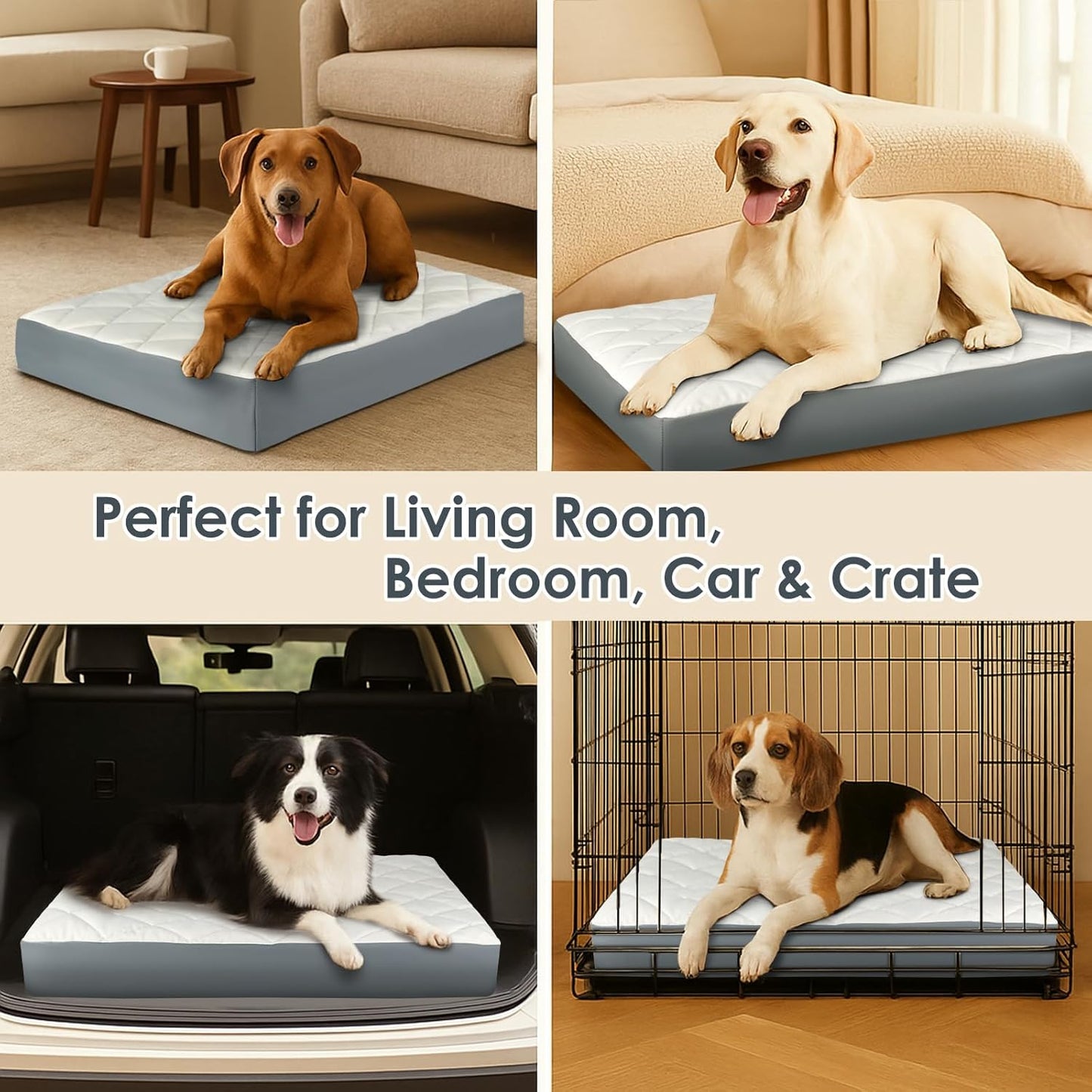 35.5" x 23.5" x 4.7" Large Orthopedic Dog Beds, Waterproof Faux Leather Memory Foam Dog Bed, Egg Crate Foam Support & Non-Slip Bottom Pet Beds for Medium Dogs and Large Dogs, Easy to Clean