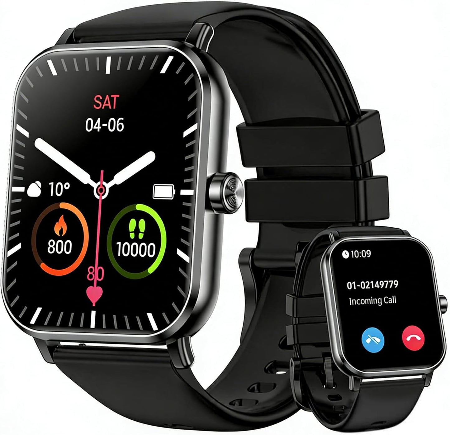 Smart Watch, 1.85" HD Fitness Tracker with Bluetooth Calls, 5 ATM Waterproof, 24/7 Heart Rate/Sleep Monitor, Pedometer, Calories, 130+ Sport Modes, Smartwatch for iOS Android (Black)