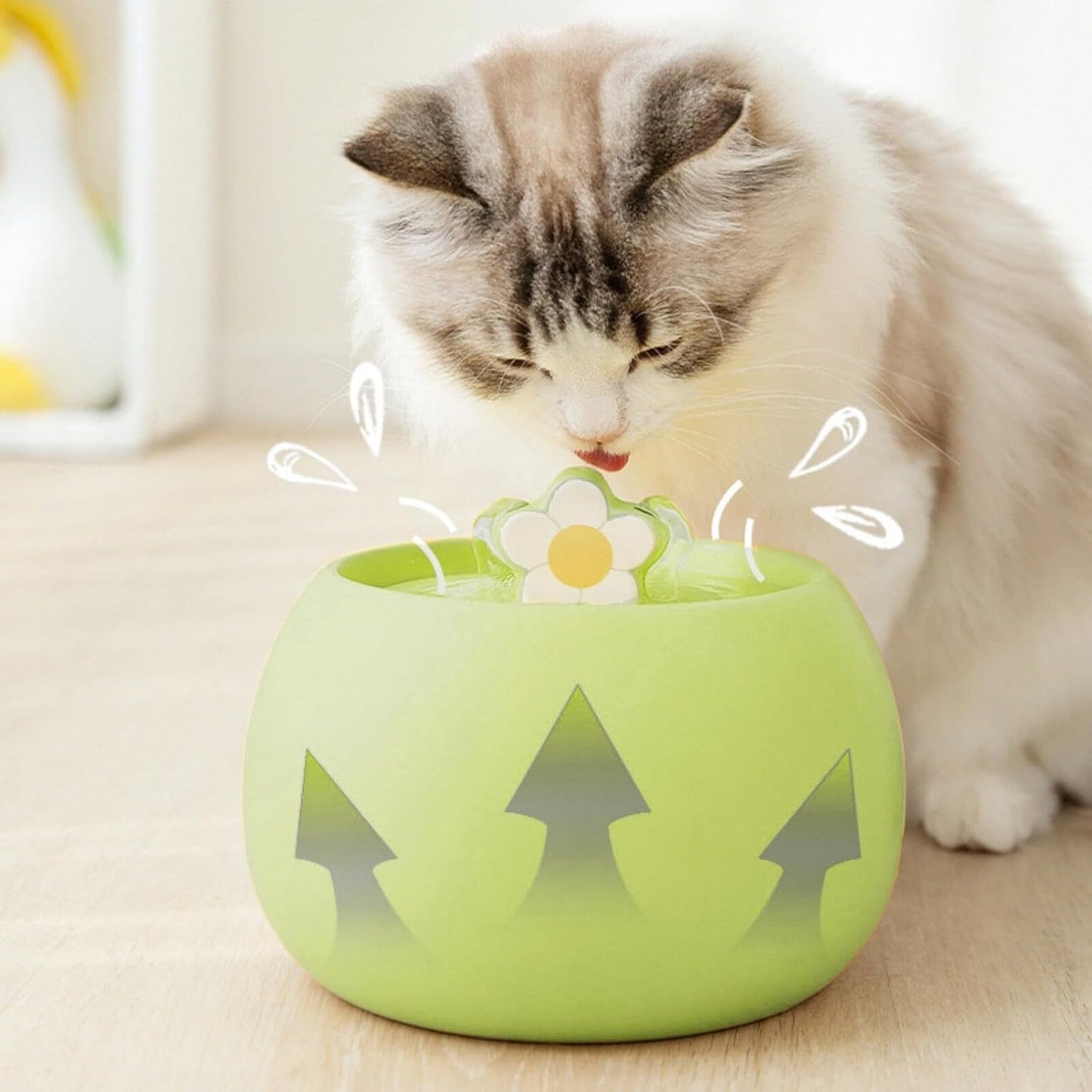 Ceramic Cat Water Dispenser, 50oz/1.5L Ultra-Silent Automatic Water Bowl Dispenser for Cats Pet Drinking Fountain Indoor with Cute Design Activated Carbon Filter Perfect for Cat (Green)