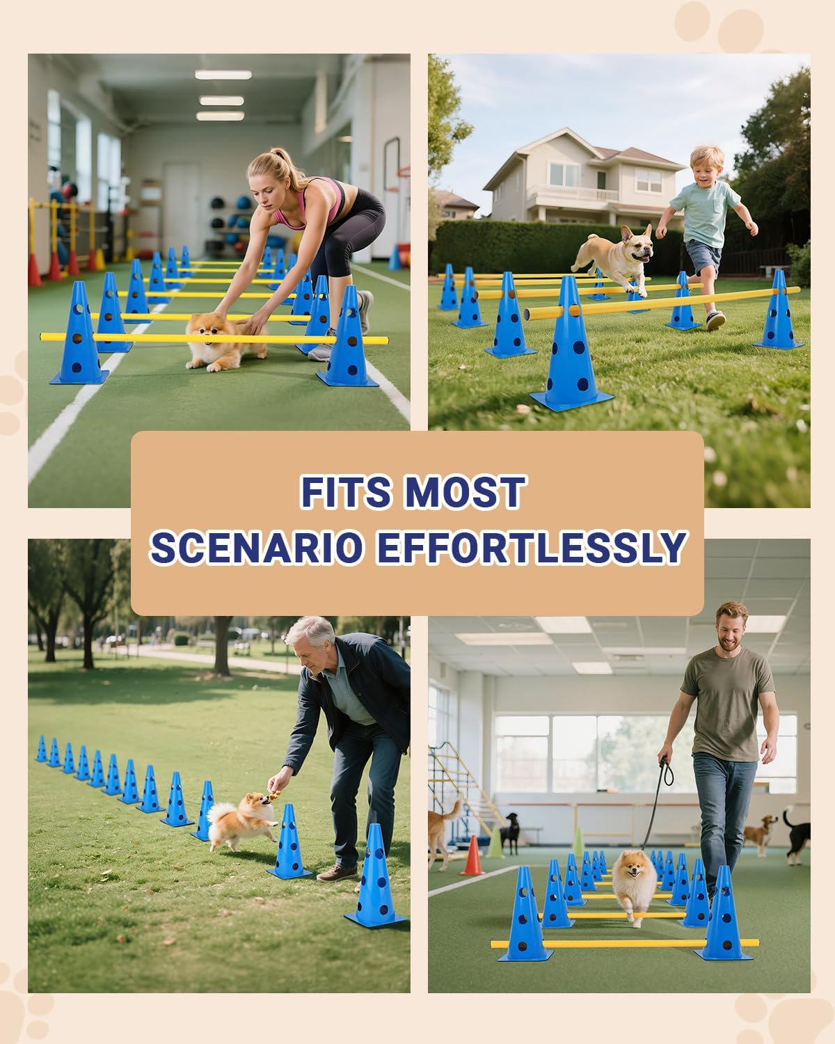 Dog Agility Course Backyard Set, Dog Agility Hurdle Cone Set with Height Adjustable Crossbar for Rehabilitation & Beginners, Dog Agility Equipment for Dog Obstacle Course - 12 Inch