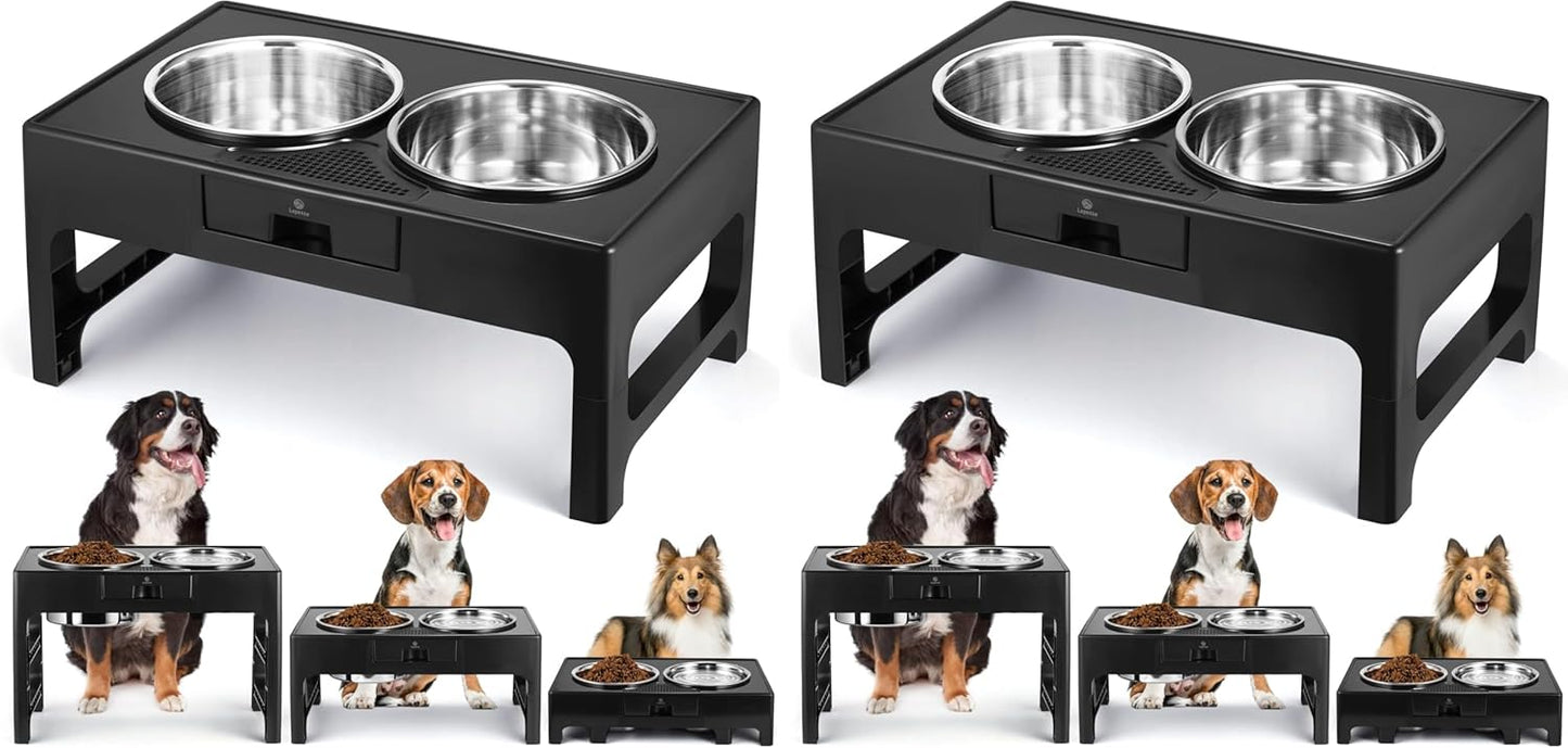 Elevated Dog Bowls, Stainless Steel Raised Dog Deep Bowl with Adjustable Stand, Double Dog Food and Water Bowl for Medium Large Dogs, 3 Heights 3.9”, 7.8”, 11.8” (Pack of 2)