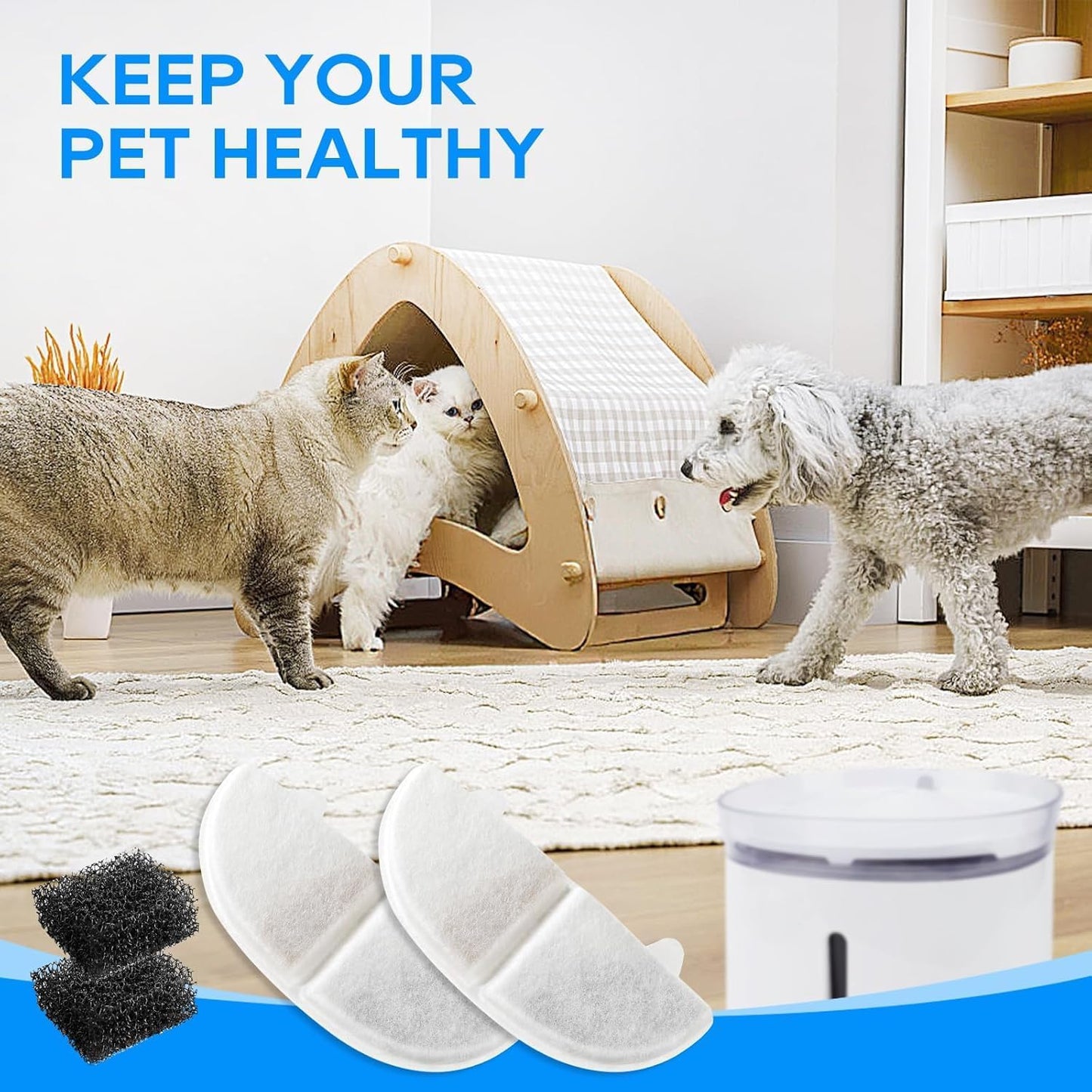 WF20/CF20 Cat Water Fountain Filter Replacement for Wireless Pumps Pet Fountain, 6 Pack Pet Filter Replacement with 6 Pack Water Pump Filters