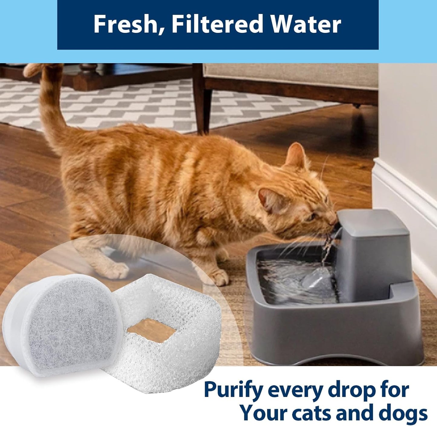 24PCS Cat Water Fountain Filter, 12 Carbon Pet Fountain Filters and 12 Foam Replacement Filters for Petsafe Fountain, Compatible with Drinkwell Fountain Filters for Avalon Pagoda etc