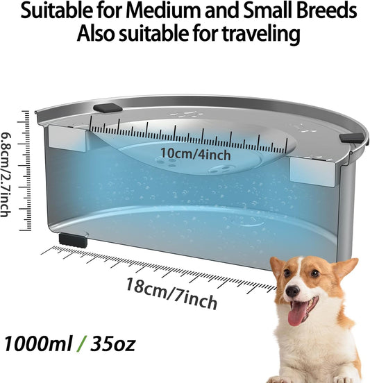 1L/0.26 Gallon Dog Water Bowl No Spill, Stainless Steel No Spill Water Bowl for Dogs, Slow Water Dog Bowl, No Splash Dog Water Bowls