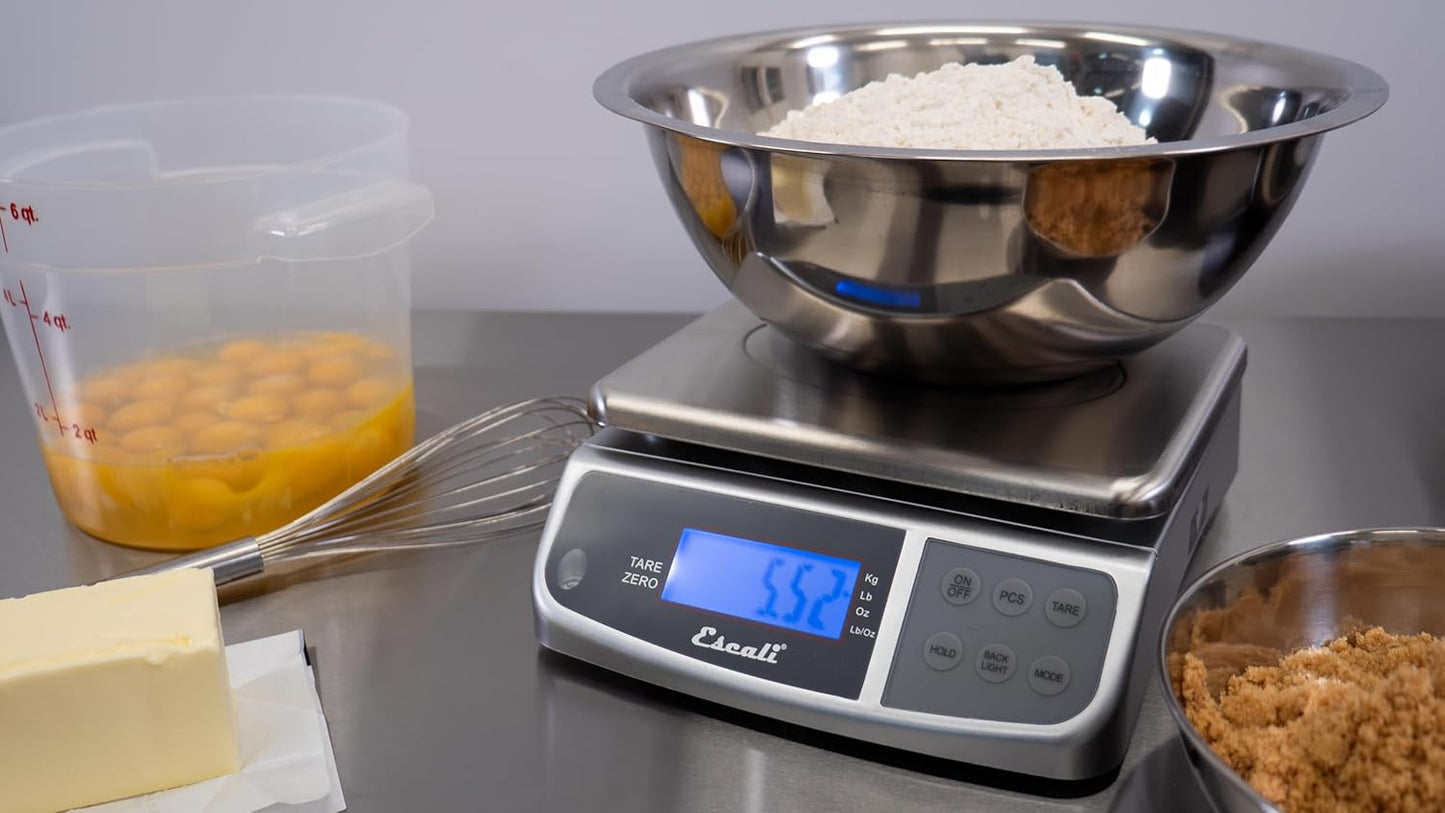 Escali M-Series NSF Certified Digital Kitchen & Industrial Scale, 66 lb Capacity, Dual Display, Spill-Proof, Stainless Steel