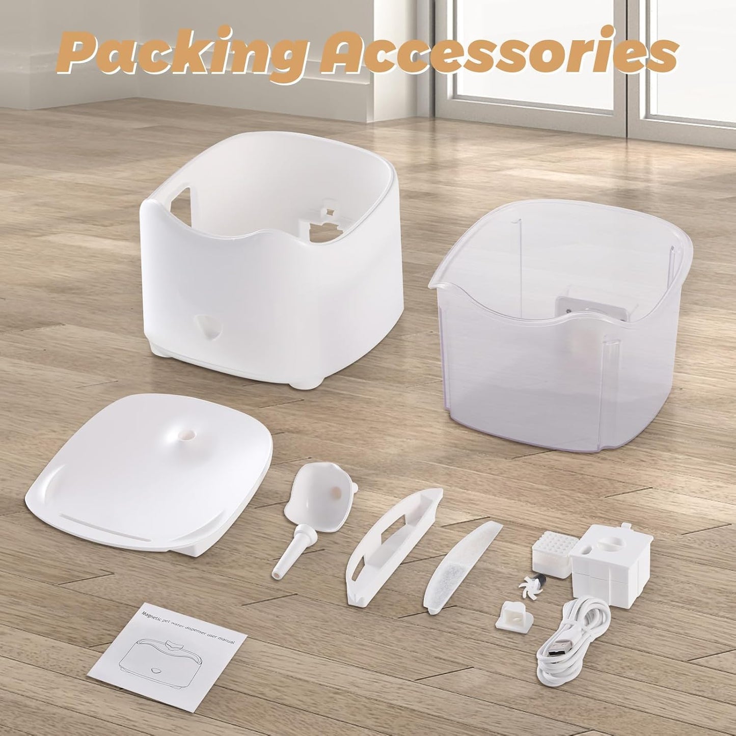 Ducksky Cat Water Fountain:Pet Drinking Fountain for Cats - Automatic Dog Water Dispenser Bowl,Water-Electricity Separation,Double Layered Water-Bucket & Visualization of Water-Level