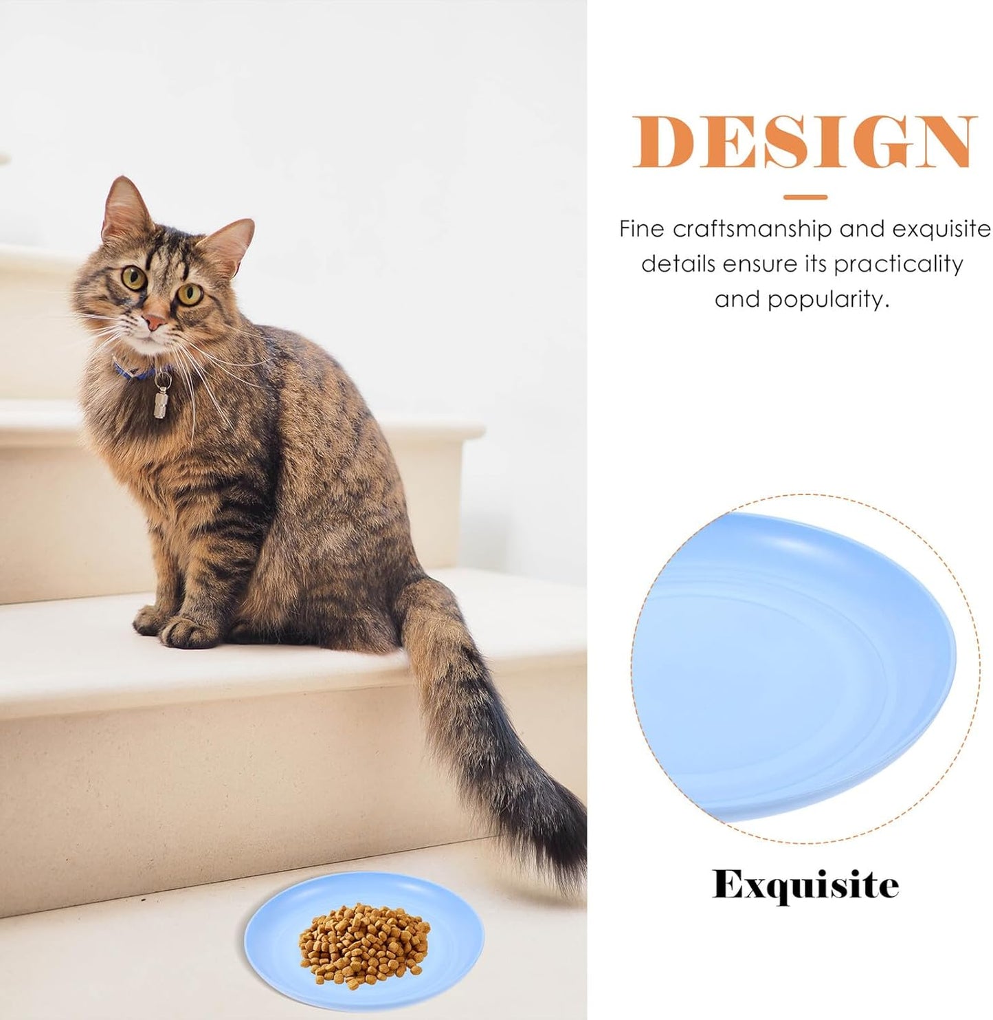 FAVOMOTO 4pcs Round Shallow Cat Food and Water Bowls Set, 15cm Flat Pet Plates for Wet Food, Small Kitten and Short-Legged Cats, Multi-Color Plastic Feeding Dishes for Indoor Use