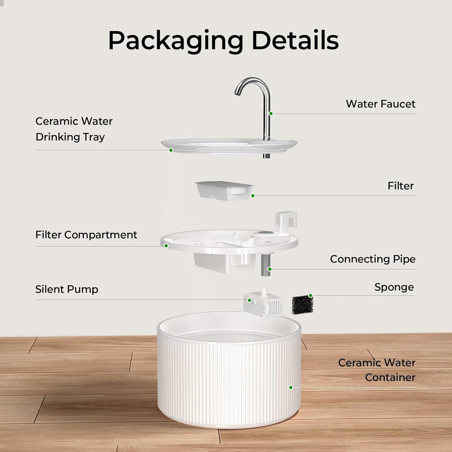 Ceramic Cat Water Fountain Pump, Super Quiet Replacement Pump for VOLUAS 2.2L/74oz Ceramic Pet Water Fountain(USB Plug)