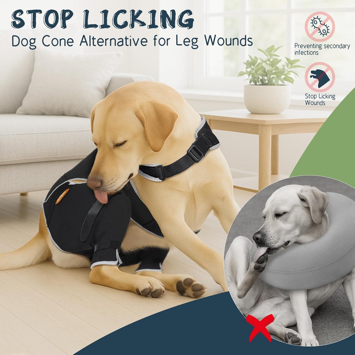 Supet Dog Rear Leg Sleeve to Stop Licking- Anti Licking for TPLO Surgery Wound Protection, Secure Fit Chew Resistant Washable Recovery Sleeve for Dogs, Suitable for Male and Female Pets