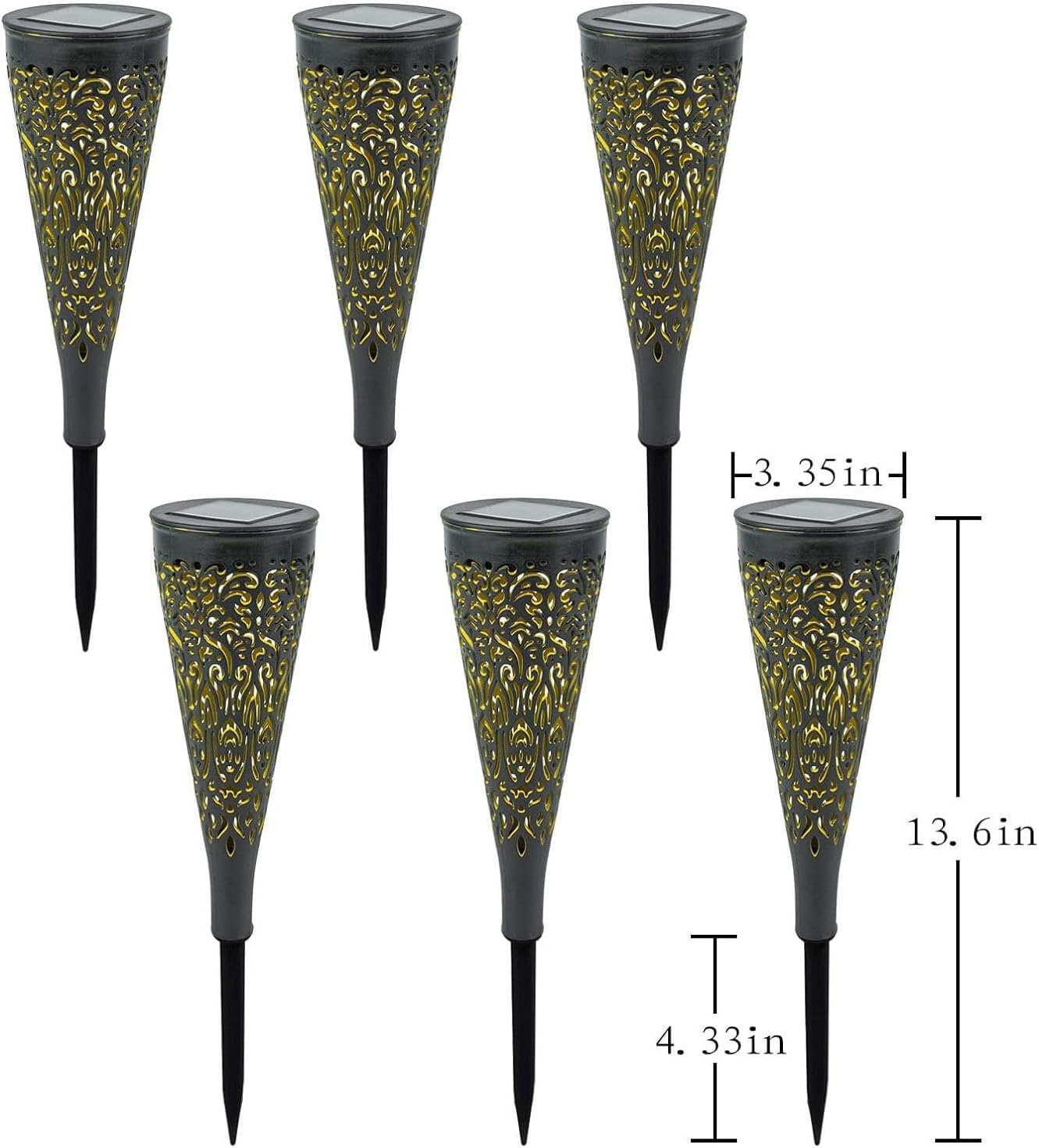 6 Pack Solar Lights Outdoor Garden Decorative Mandala Solar Garden Lights with Warm Light Waterproof Solar Pathway Landscape Lights for Path Patio Backyard Walkway Yard Lawn Decor (Black)