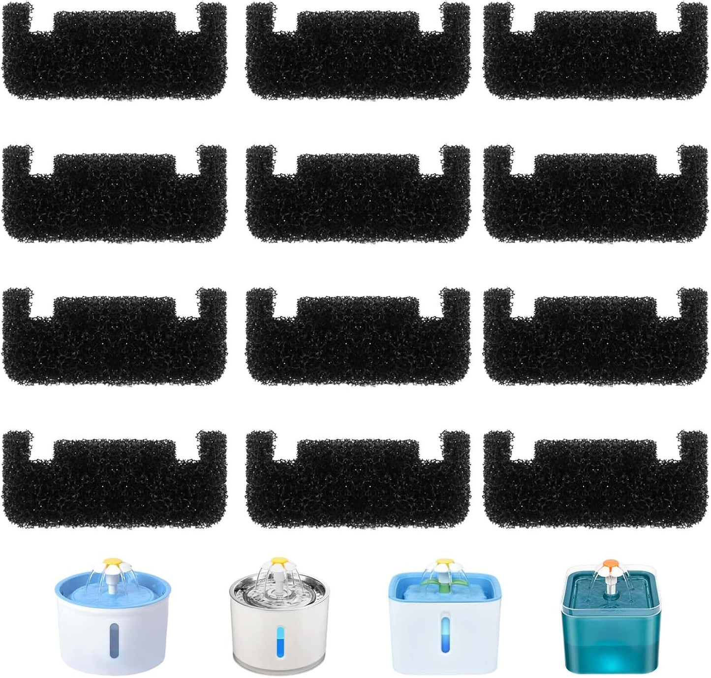 12 Pcs Cat Fountain Foam Filters Replacement, Pre-Filter Sponges for Pet Water Fountain Compatible with Multiple Automatic Drinking, Home Use for Cats Dogs Small Pets by Owners