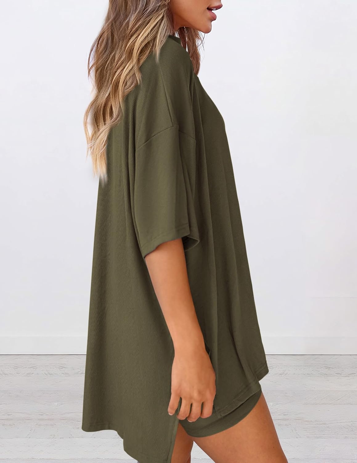 PRETTYGARDEN Women 2 Piece Lounge Set 2026 Summer Casual Oversized Shirts Biker Shorts Matching Airport Travel Outfit Clothes