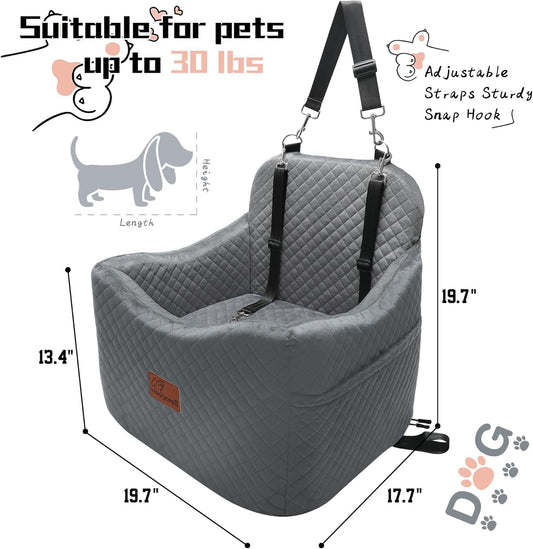 Dog Booster Car Seat for Dogs under 35lbs,Elevated Pets Seat with Safety Strap,Ultra Soft Fabric and Memory Foam Car Dog Bed,Safety,Comfy,Non-Slip&Washable Carseat Cushion for Travel,Cars,SUV.(H-Grey)
