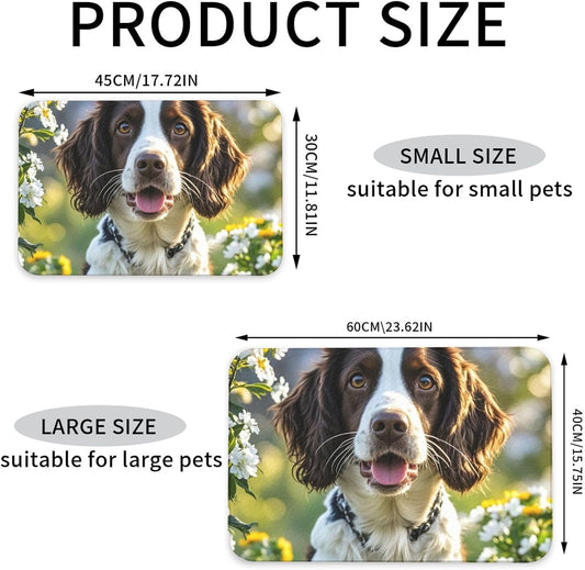 Pet Feeding Mat Leather Dog Food Mat Waterproof Pet Tablecloth Cute Springer Spaniel Pet Placemat for Dogs Absorbent Dog Bowl Mat Anti-Slip Dogs Mats for Food and Water
