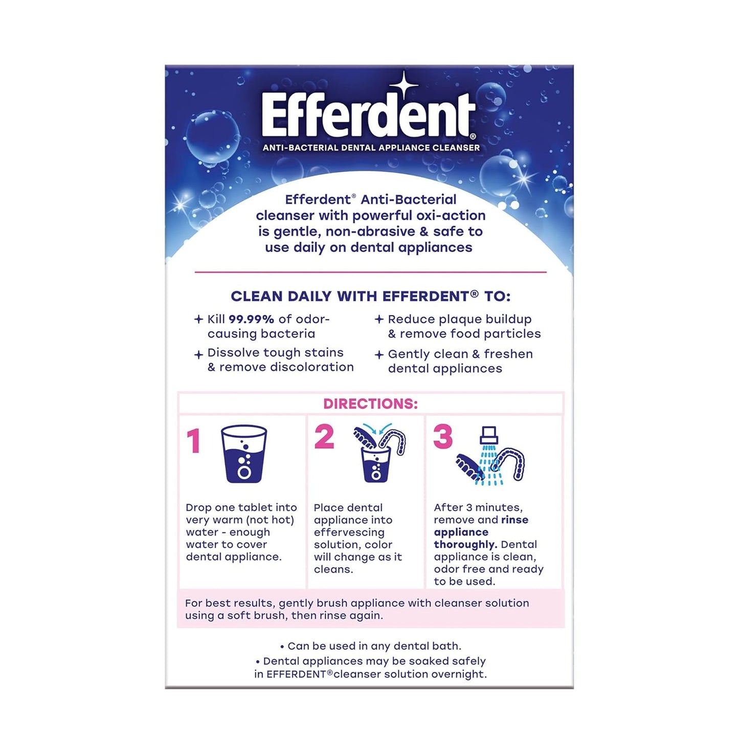 Efferdent Denture Cleaner Tablets – Dental Appliances, Aligners, Mouth Guard, and Retainer Cleaner Tablets, Complete Clean, 126 Count