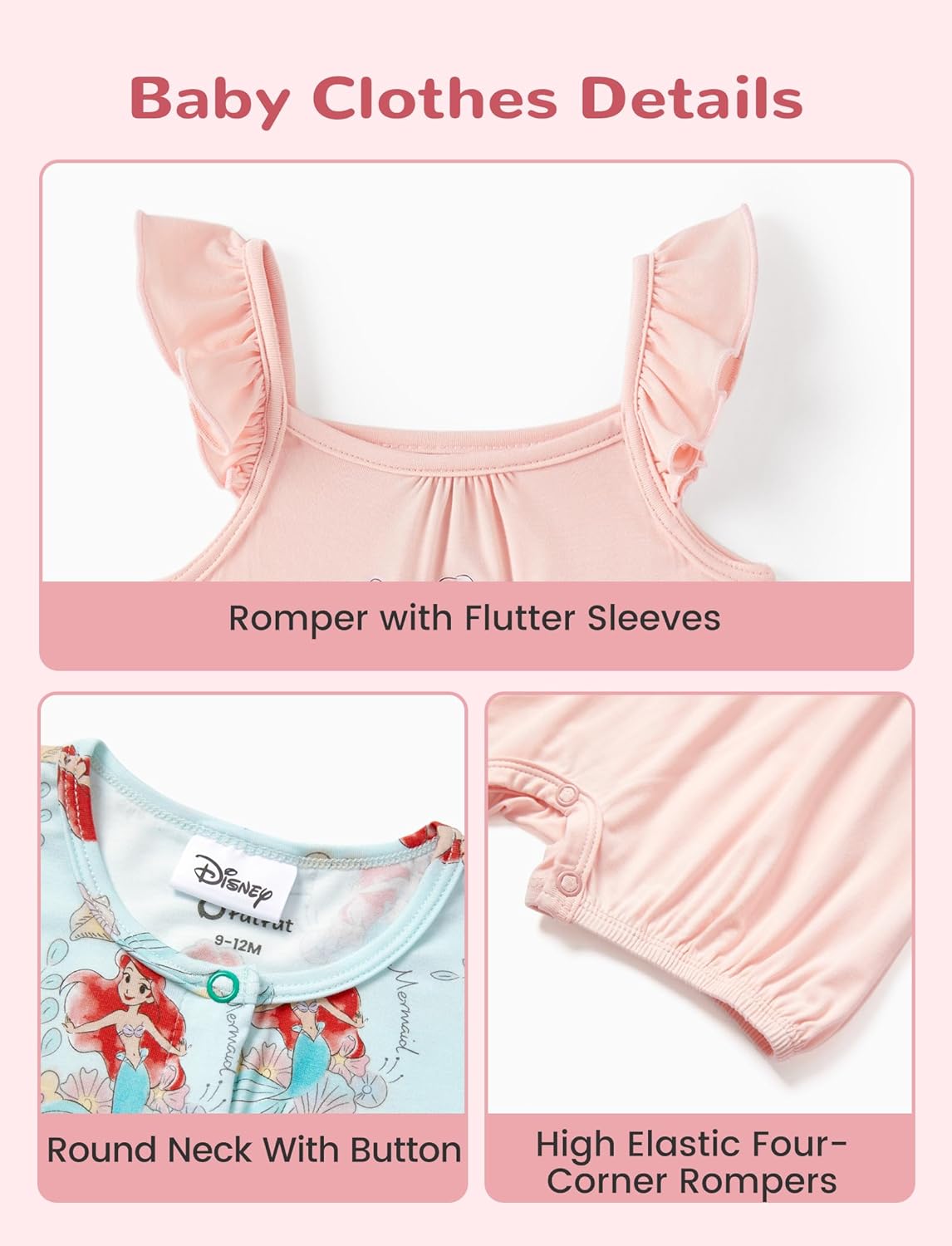 Disney Baby Girls Viscose Made from Bamboo 2 Packs Breathable Bodysuit with Ruffle Sleeves Romper Newborn to Infant