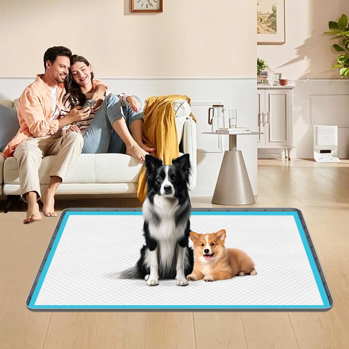 Pee Pad Holder for Dogs, 40" x 28" Silicone Pee Tray Mat Leak-Proof, High Edge, No Spill Pet Pad Holder for Puppy, Cat, Rabbit, Training Pads for Floor Protection, No Pee Pads (Dark Grey)