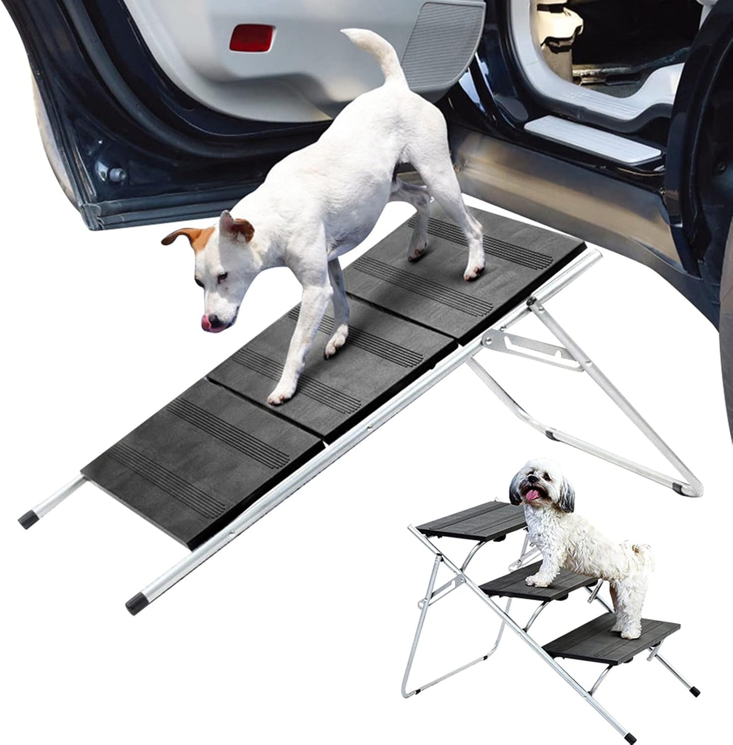 Portable Dog Car Step Stairs Ladder Folding Pet Ladder Ramp for Trucks SUVs High Bed Indoor Outdoor Use Lightweight Dog Stairs (Color : Black Size : Same Size)