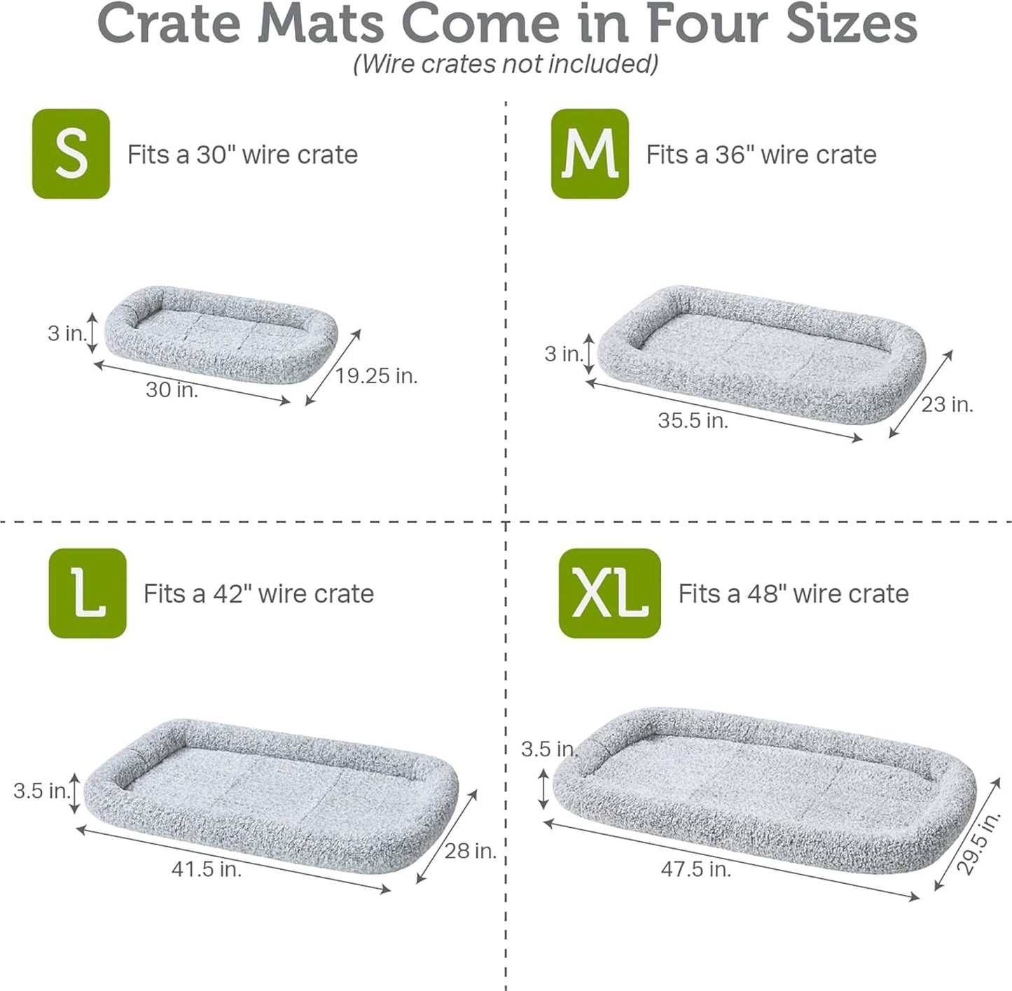 Friends Forever Bolster Dog Crate Mat 36 Inch, Washable Dog Crate Bed, Sherpa Fleece, Nova Grey