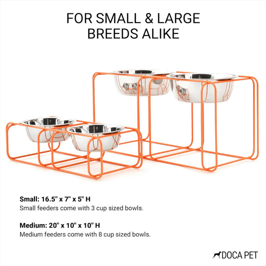 Wire & Dine Elevated Dog Bowls Stand for Small & Medium Sized Dogs & Cats - 2 Stainless Steel 3 Cup Dishes - Non-Skid, Modern Minimalist Design, Dishwasher Safe, White Frame - Made in USA