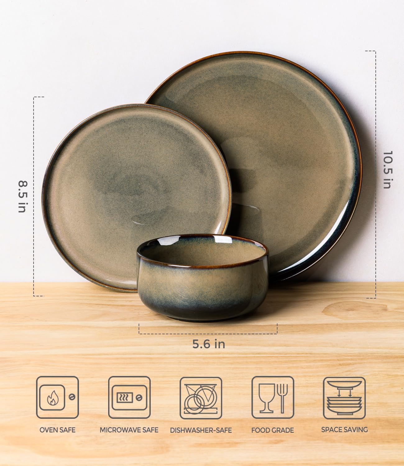 TheTerra Ceramic Dinnerware Sets for 4, 12 Pieces Handmade Reactive Glaze Plates and Bowls Set, Scratch Resistant Dish Set, Oven & Microwave & Dishwasher Safe