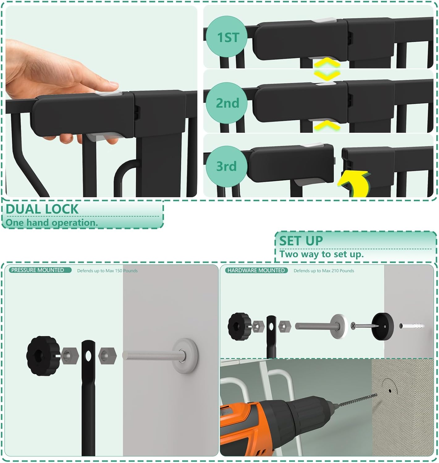 Jiprlak51 Extra Tall Cat Gate for Doorway – 30"-49.27" Extra Wide Pet Gate with Adjustable Cat Door Wide,Auto Close, Pressure Mounted, Pet Gate for Cats & Small Dogs, Hallway, Stairs, Kitchen