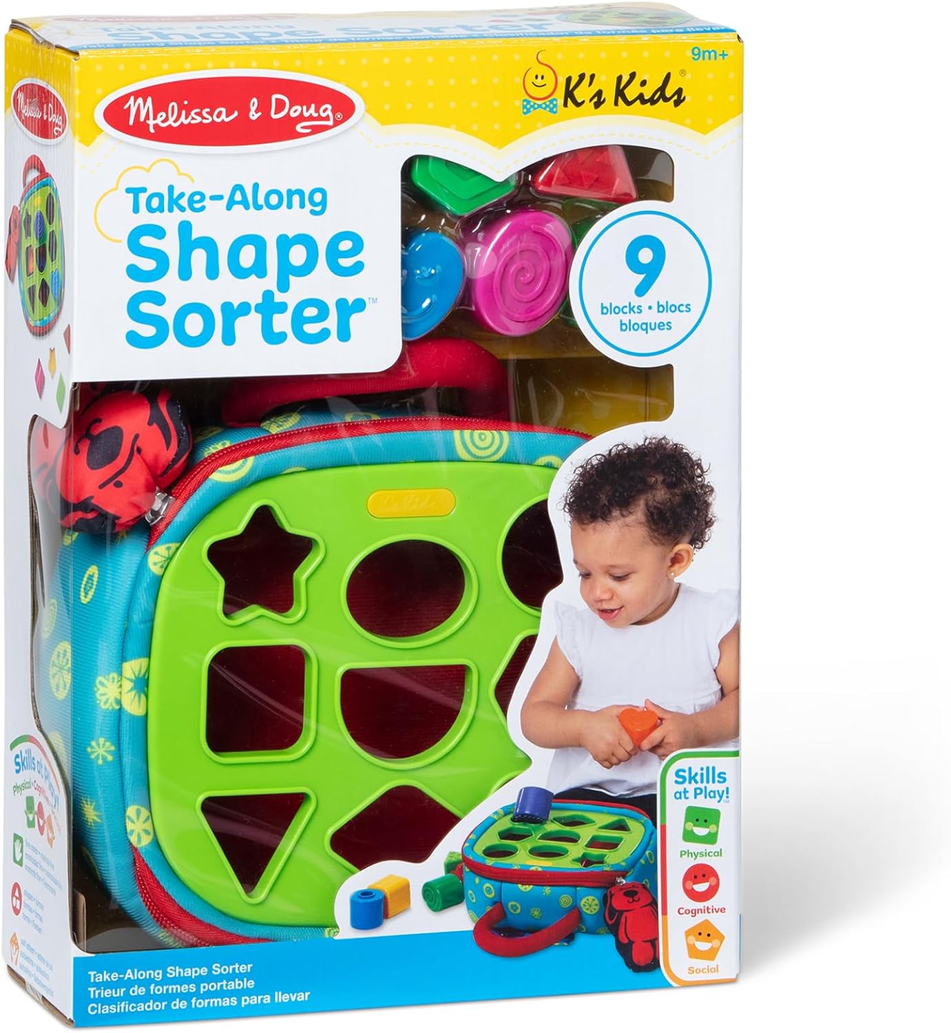 Melissa & Doug K’s Kids Take-Along Shape Sorter, 9 Textured Building Blocks & Soft Sensory Activity Bag, Montessori-Inspired Baby Toys for Toddlers, Preschool Learning Toys for Babies 9 Mo. & Up