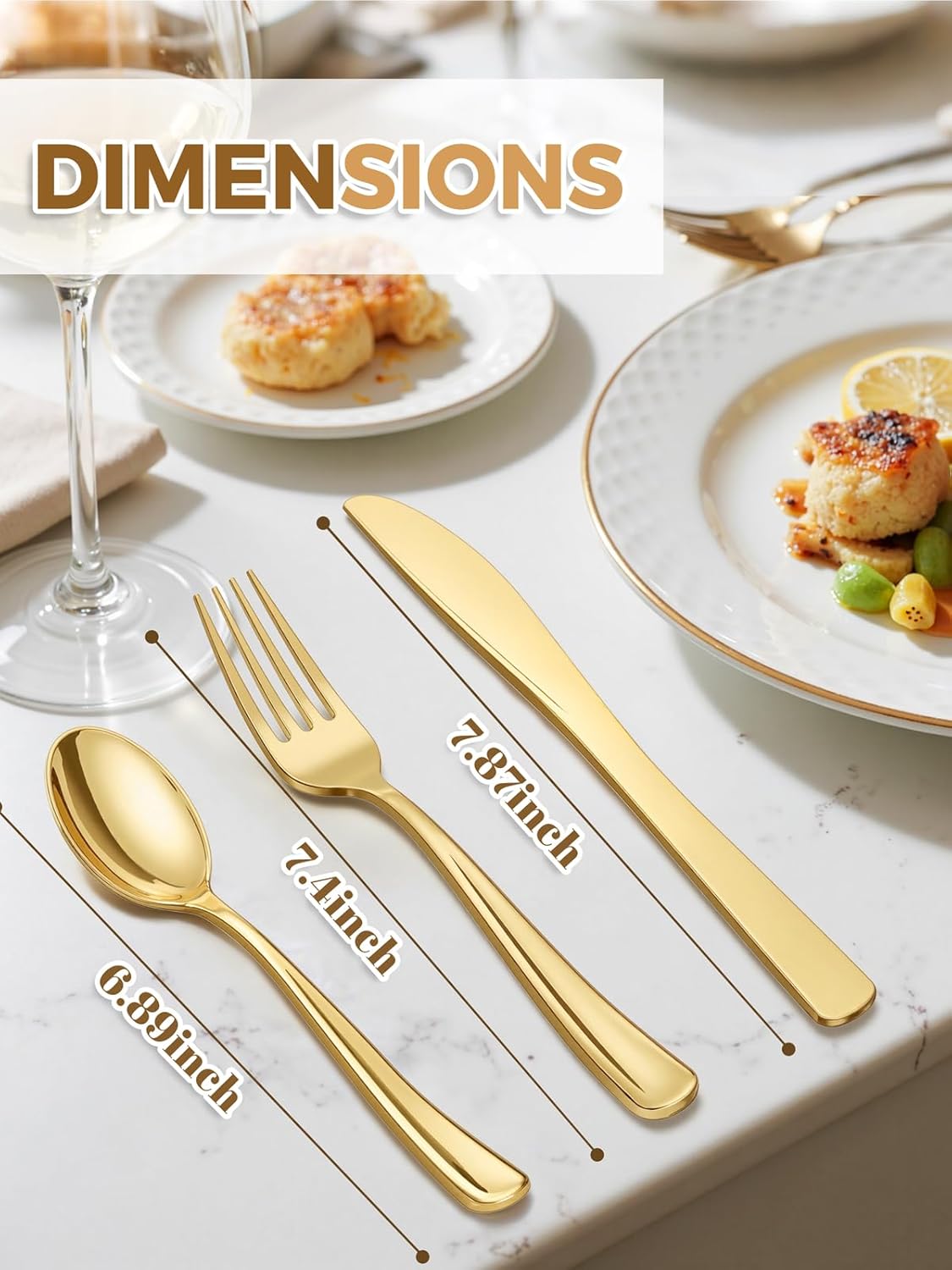 WDF 180 Pieces Disposable Plastic Gold Silverware Cutlery - Disposable Flatware Set 60 Forks, 60 Knives and 60 Spoons - Heavy Duty Gold Plastic Cutlery - Utensils for Baby Shower Wedding Spring