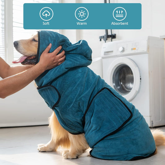 Avont Dog Bathrobe - Super Absorbent Pet Drying Towel Bath Robes After Bath Shower Swim Wet Walk for Puppies -Blue(XL)