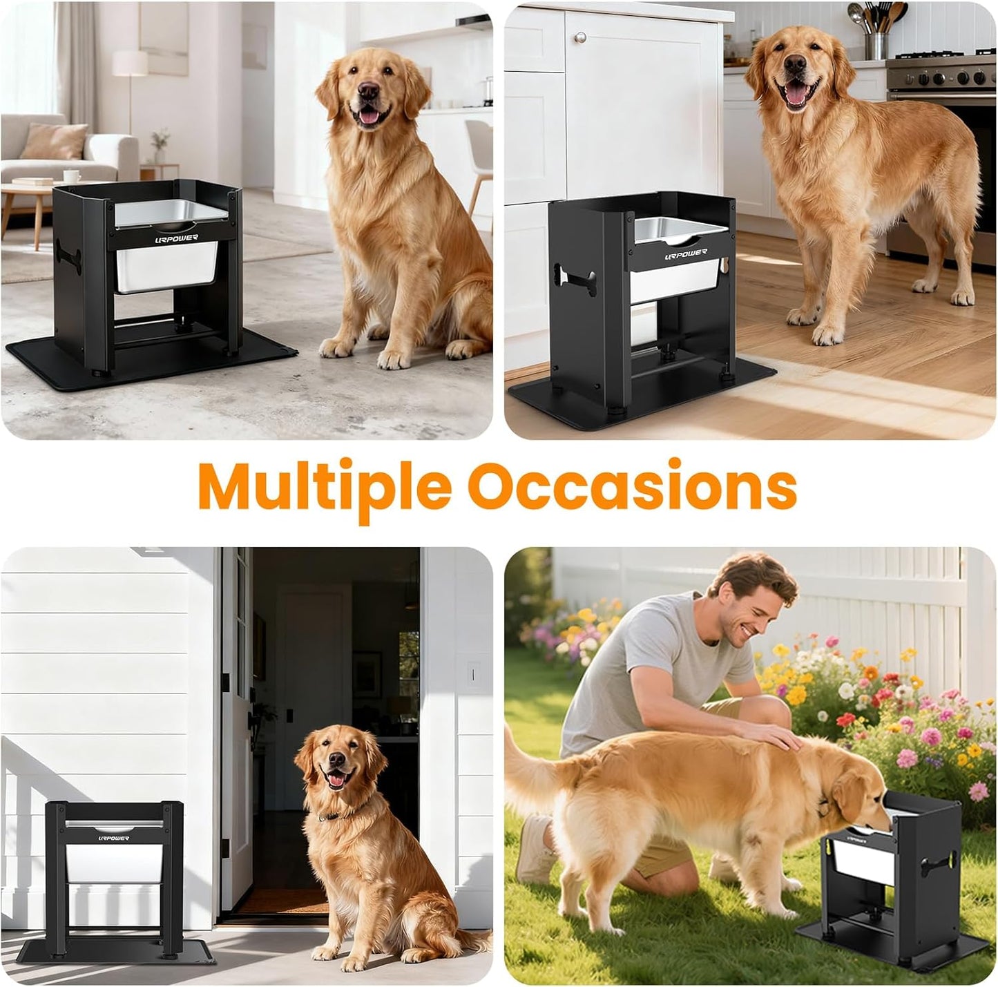 URPOWER 3 Gallon Mess Proof Elevated Dog Water Bowl for Large Breeds, 14.2" Raised Stainless Steel Bowl with Full Metal Stand - Non-Slip Mat, Relief Joint Pressure, Easy to Clean, Indoor/Outdoor Use