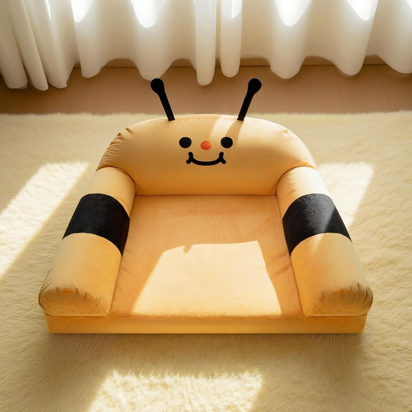 Cute Cat Couch with Soft Pillow, Supportive Dog Couch, Cat Sofa with Removable Cover,Cute Bee Shaped, 24 Inch