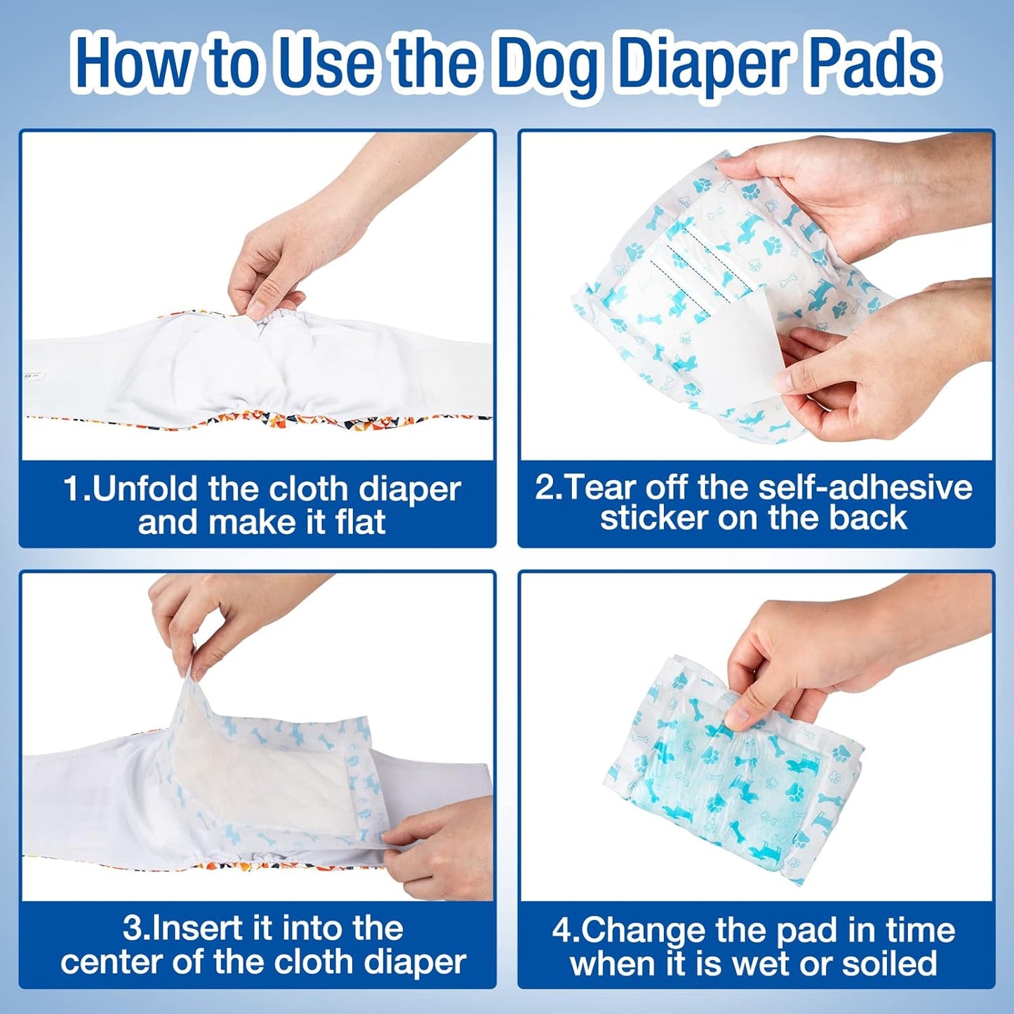 Pet Soft Disposable Dog Diaper Liners Booster Pads - Fit for Most Washable Dog Diapers & Dog Belly Bands Wraps, Ultra Absorbent for Marking, Incontinence, Female in Heat (Blue,S-50)