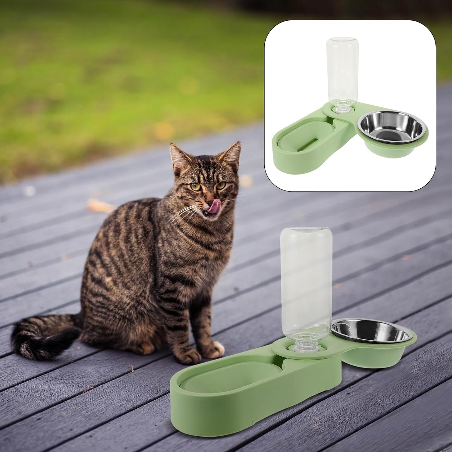 Milisten Stainless Steel Cat Food and Water Bowl Set, Dual Bowls Rotatable Corner Feeder with Foldable Stand, Green Pet Feeder for Small Cats and Animals