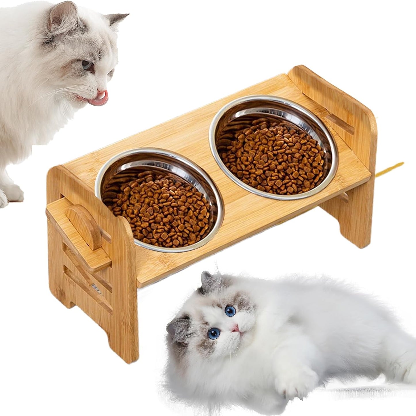 Dog Feeding Station, Tilt Raised Double Bowls, Adjustable Height Stainless Steel Pet Stand for Dogs and Cats