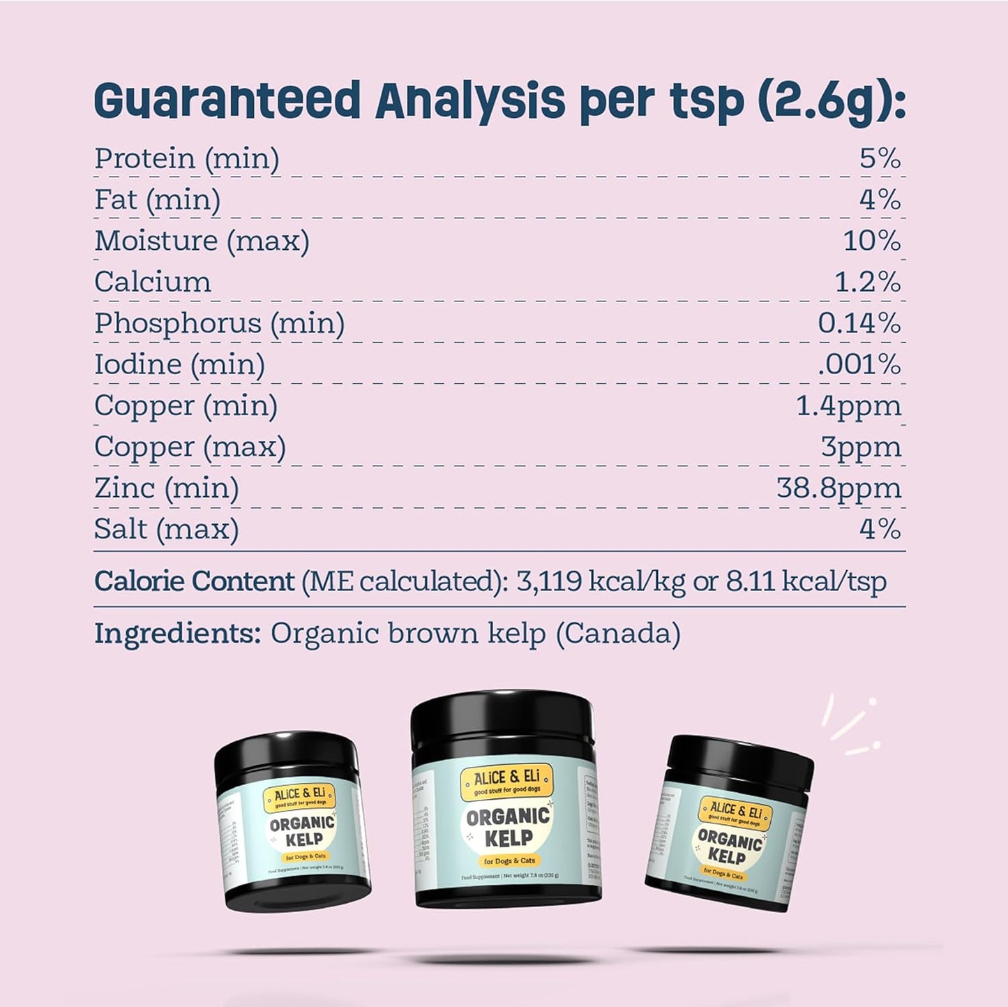 Alice & Eli Organic Kelp Powder for Dogs – Supports Healthy Coat, Thyroid & Immune System - Multivitamin Seaweed Powder from Canada