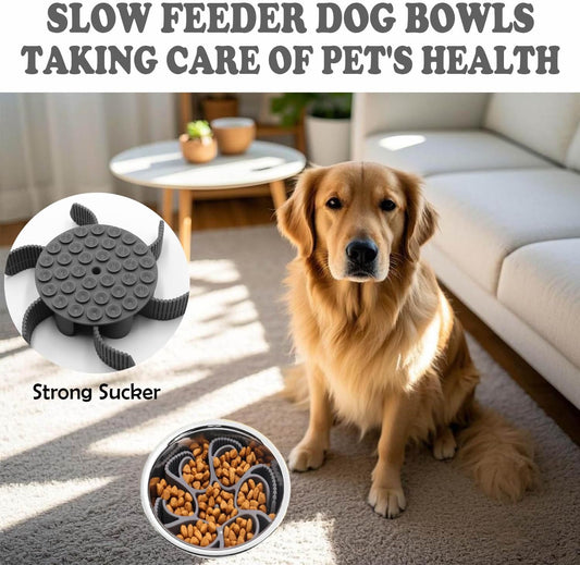 Dog Slow Feeder Bowls - Silicone Spiral&Dog Bowl pet Folding,Suitable for Large,Medium and Small Dogs to eat,pet Food Feeder Inserted to Slow Down Speed,with pet Collapsible Bowls (Blue)