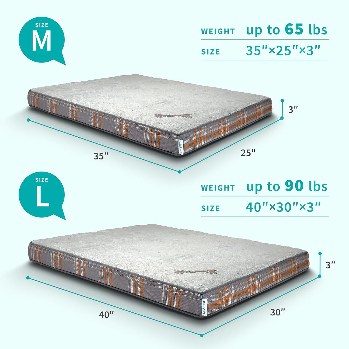 Orthopedic Dog Bed for Medium Dogs Dog Pillow Bed with Removable Washable Cover Egg Crate Foam Pet Bed Mat Plaid Pet Mattress Suitable for Dogs Up to 65lbs (35"x25"x3", M. Gray)