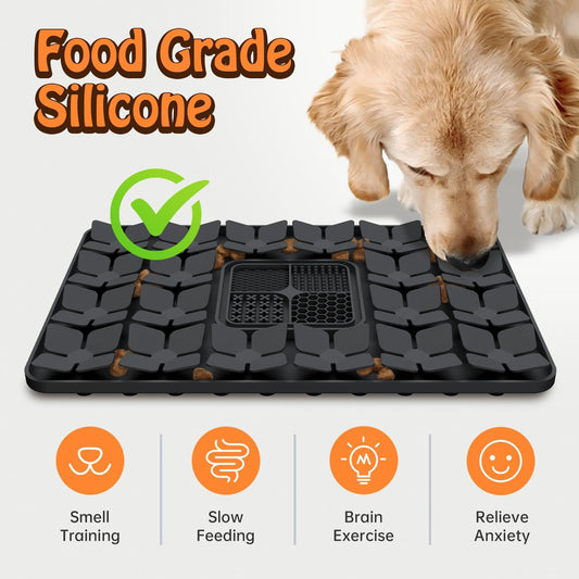 Lick Snuffle Mat for Dogs & Cats with Suction Cups, 2 in 1 Silicone Pet Food Mats Interactive Slow Feeder Licking Toy for Anxiety Relief, Upgraded Lick Mats for All Breeds (Grey, 16.7in x 11.4in)