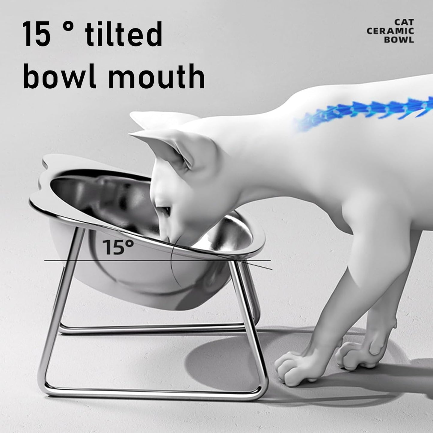 Elevated Cats Bowl, Beard Friendly, Raised Food Stainless Steel Pet Food with Metal Stand for Small Dog Stainless Steel Raised with Stand
