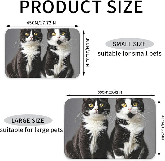 Pet Feeding Mat Leather Dog Food Mat Waterproof Pet Tablecloth Black and White Cats Pet Placemat for Dogs Absorbent Dog Bowl Mat Anti-Slip Dogs Mats for Food and Water