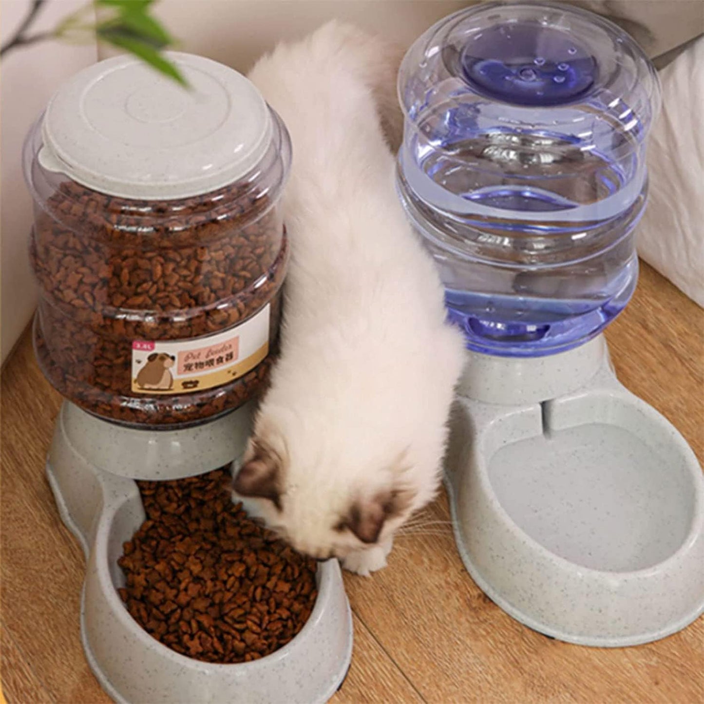 3.5L Unplugged Gravity Pet Food Feeder And Water Dispensers Dog Water Bowl And Automatic Cat Food Dispenser 2 Pack Automatic Cat Feeder And Water Dispenser In Set cat fountain (Green)