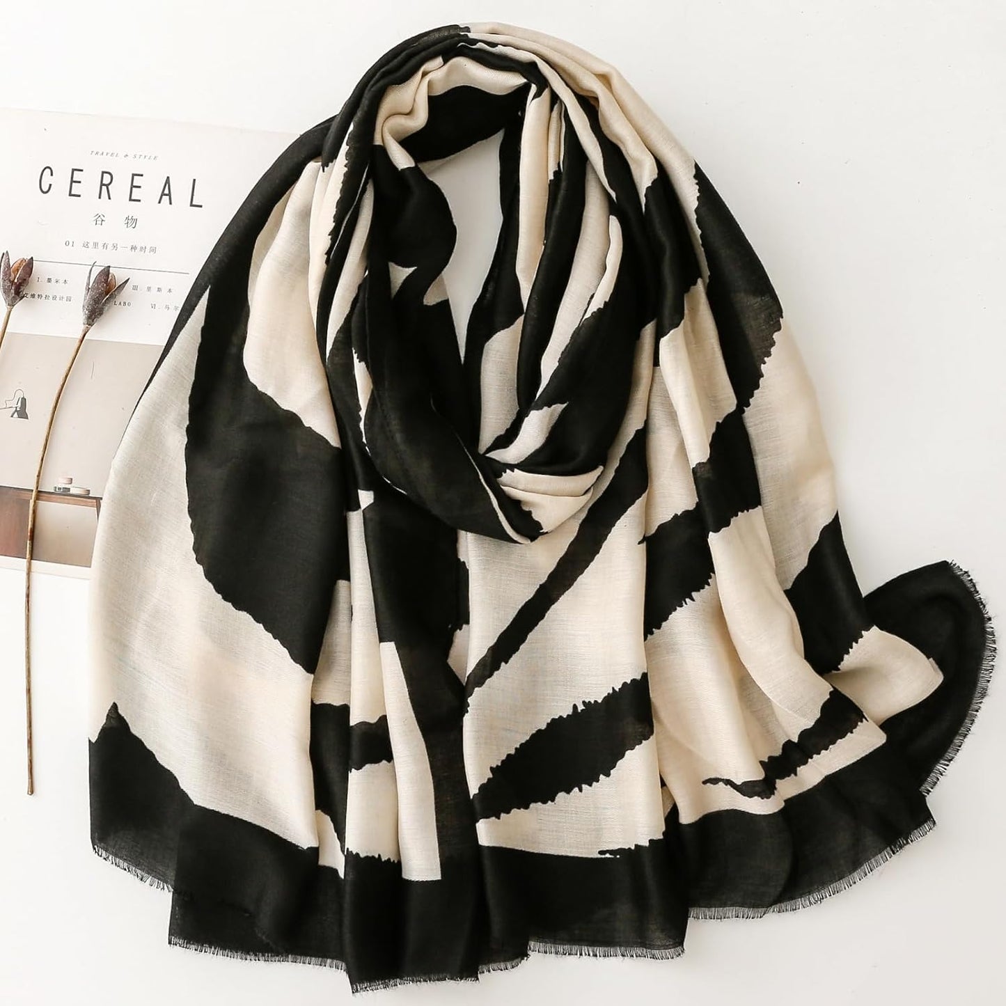 Travel Boho Scarf for Women Casual Lightweight Pashmina Scarves Fashion Multicolor Shawl Wraps with Fringed Beads
