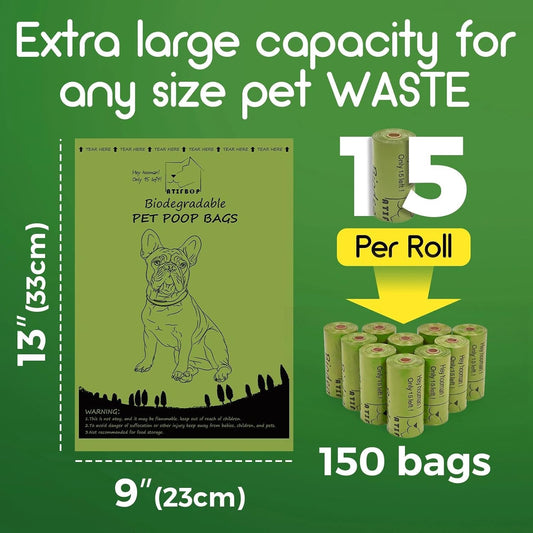 ATIFBOP Biodegradable Dog Poop Bags 150 Count 10 Rolls with Dispenser, Thicken and Leak Proof Poop Bag Holders for Leashes(Scented)