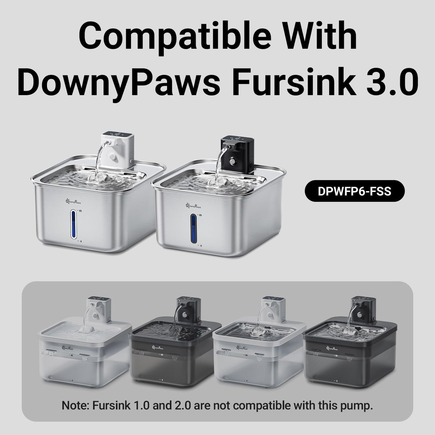 DownyPaws Replacement Water Pump Black for Cat Water Fountain Stainless Steel DPWFP6SS