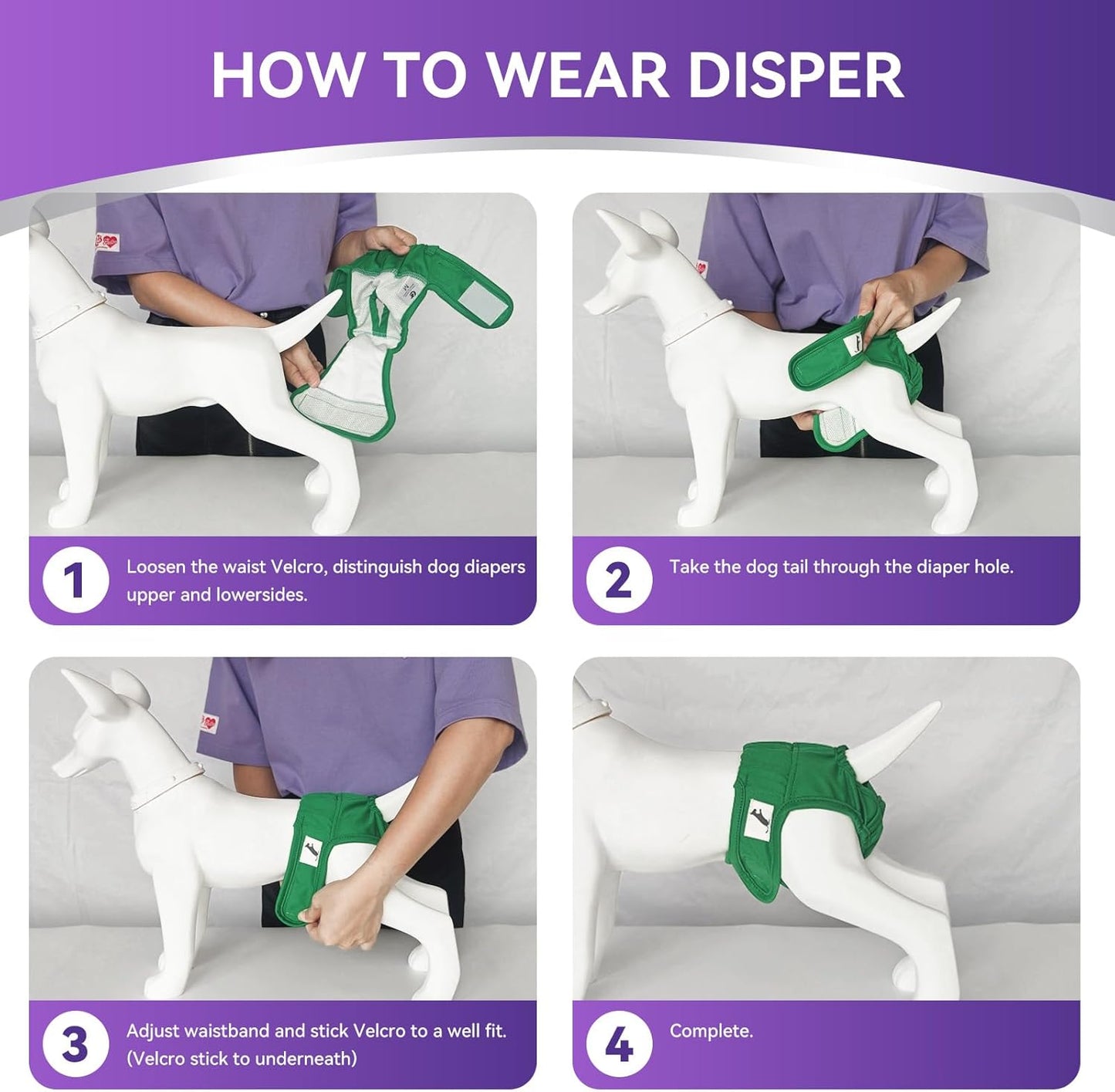 LESYPET Dog Diapers, Waterproof Female Dog Diapers for Dogs in Heat, Excitable Urination, or Incontinence, Washable and Reusable, Pack of 3, Size XX-Large
