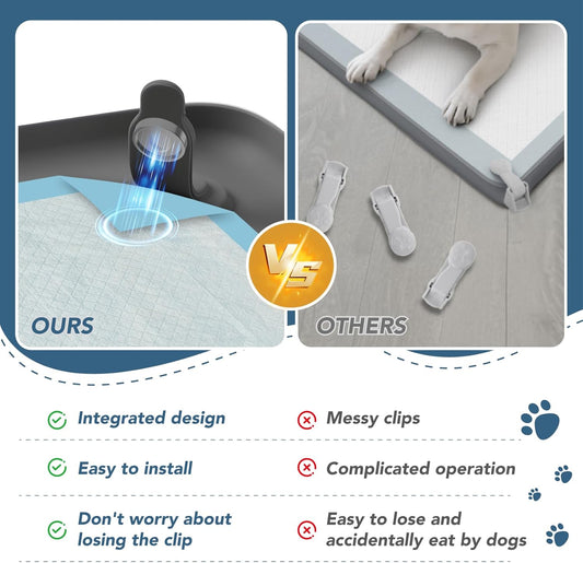 Pee Pad Holder for Dogs, 24" x 24" Non-Slip Silicone Puppy Pee Tray Mat with 4 Magnetic Clips, Reusable, No Spill Raised Lip High Edge, Leak-Proof Puppy Toilet Training Pad for Indoor Floor Protection