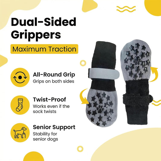 Reflective Dog Socks Grippy Socks Prevent Licking Paws,Anti Slip Paw Protection, for Hardwood Floors & Hot & Cold Pavement, Small Medium Large & Senior Dogs